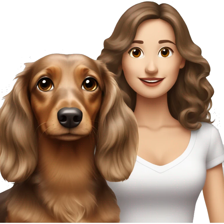Two Tri Merle long haired Dachshunds together with brown haired woman  emoji