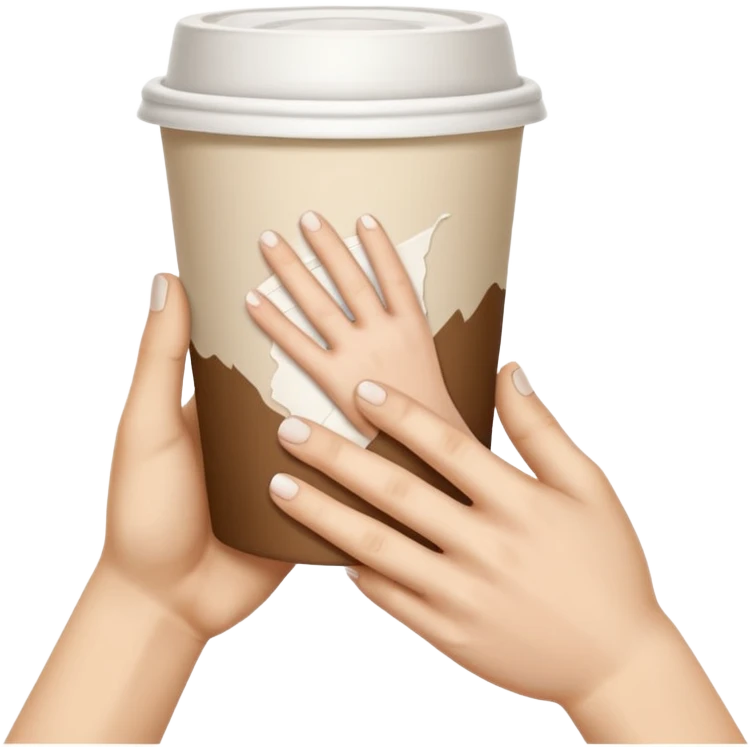 una mano con un bicchiere di carta con dipinto sopra le mani della creazione di adamo
 emoji