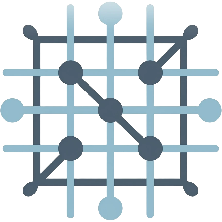 flat icon of a simple network grid, few connected lines and dots, minimal geometric design, single color + small accent, no details, no gradients, no background, centered, fills canvas, emoji style emoji