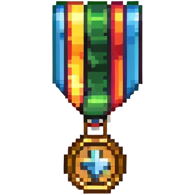 A colorful sponsor ribbon badge with a medal emoji