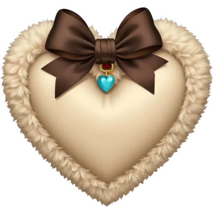 Light beige fuzzy heart with dark brown bow emoji