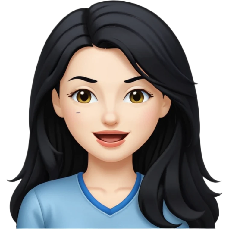 white adult woman in a y2k outfit, long black hair, winking emoji