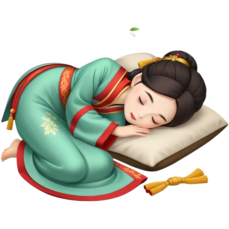 Beautiful girl in Hanfu lying on the ground sleeping emoji