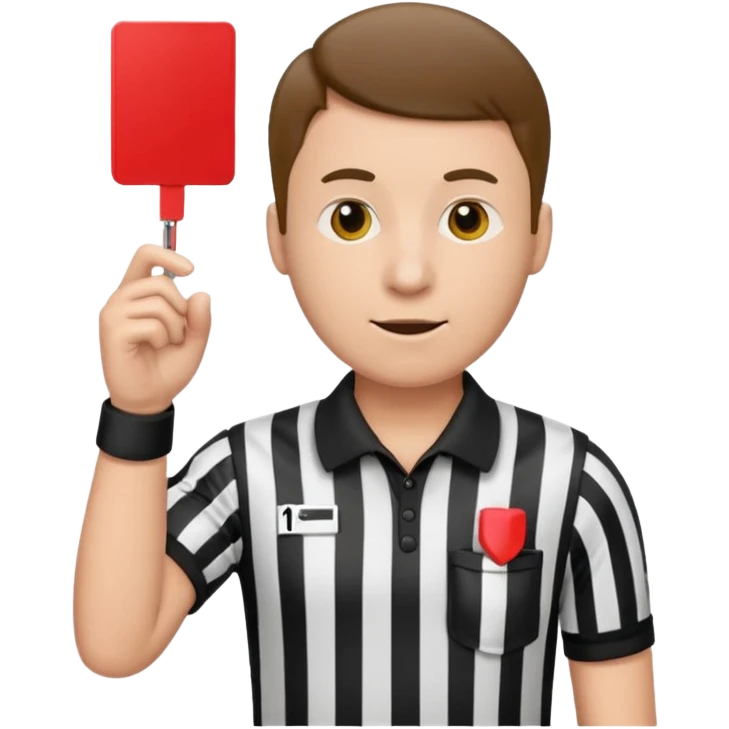 referee emoji, apple style, holding a red card, black and white striped shirt, whistle emoji