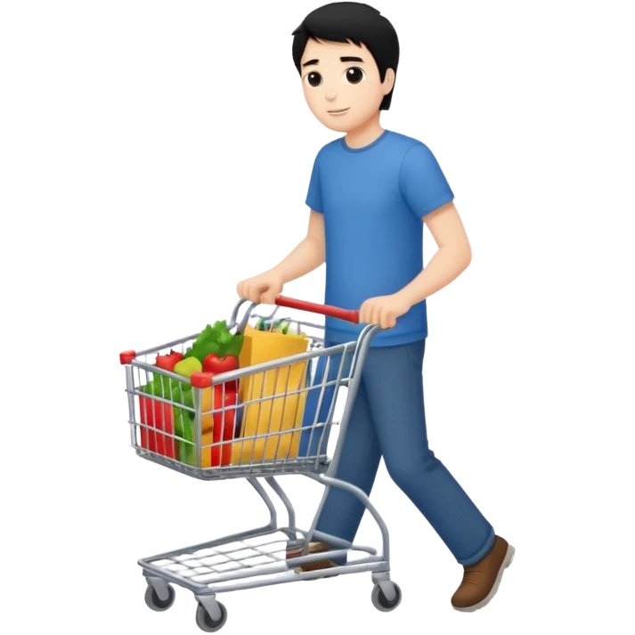 man-with-a-shopping-cart-full-body black hair emoji