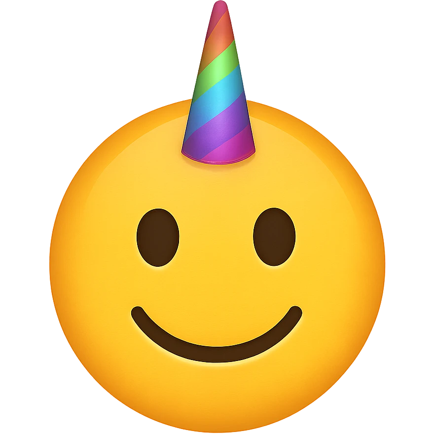 yellow face with rainbow unicorn horn emoji, digital illustration emoji