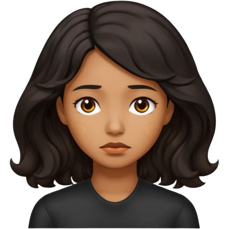 Sad face caramel skin color black women wavy hair shoulder length emoji