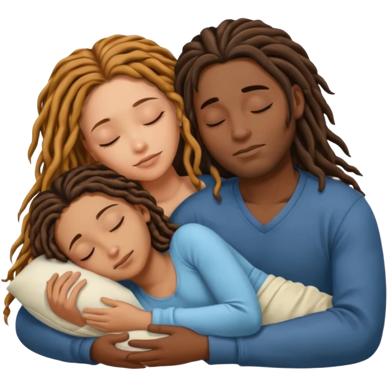 Couple sleeping biracial (black male with caramel skin and dreads and hispanic female with fair skin and long brunette hair) emoji
