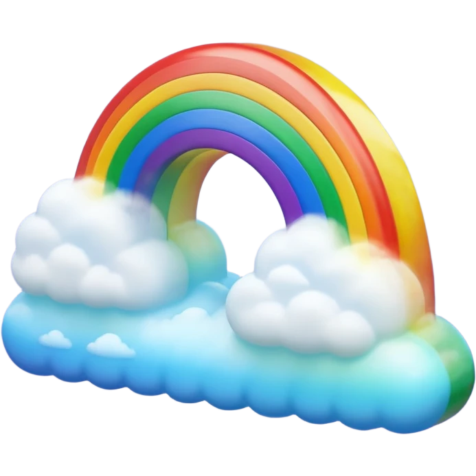 3D render of Rainbow, miniature weather phenomenon, volumetric particle effects, translucent arc with Red, Orange, Yellow, Green, Blue, Violet, elemental energy, emoji style, isolated on white background --v 6.0. emoji