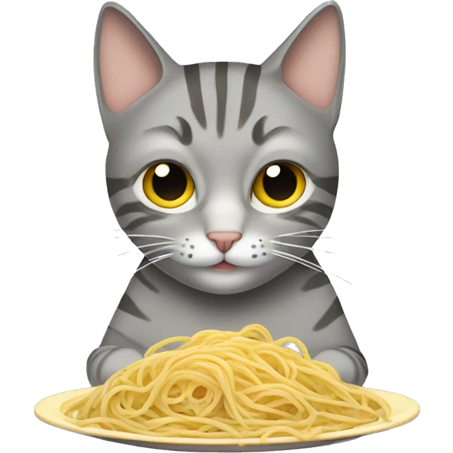 grey tabby cat eating spaghetti  emoji