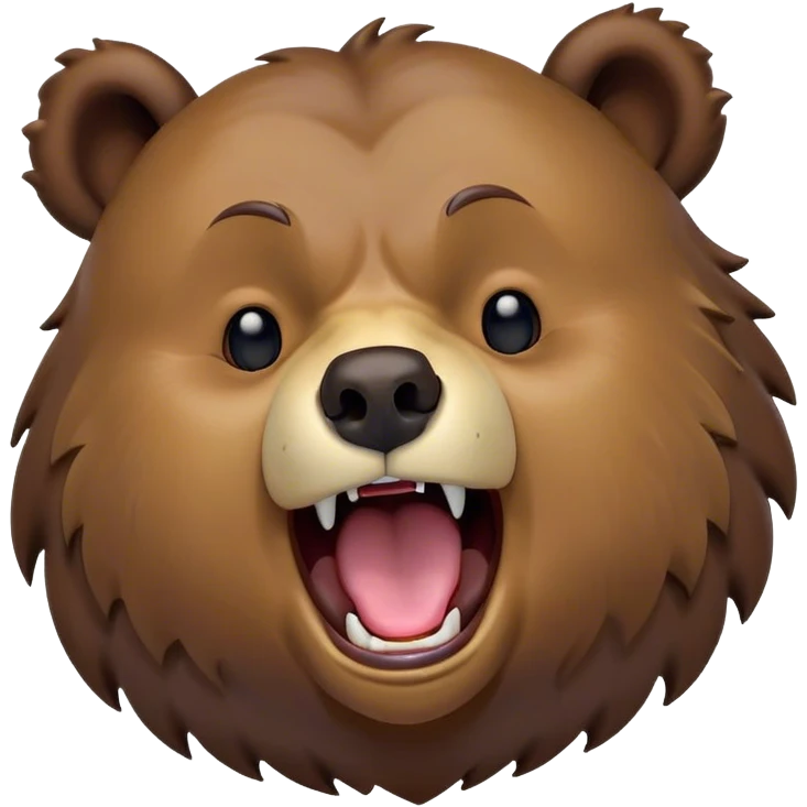 Cinematic Cute Yawning Grizzly Bear Portrait Emoji, Head tilted slightly with a dramatic, wide-open yawn, showcasing a thick, rugged deep brown fur with drooping ears, round eyes barely open in drowsy contentment, Simplified yet irresistibly adorable features, highly detailed, glowing with a soft, cozy glow, high shine, relaxed yet expressive, stylized with a touch of wild whimsy, bright and endearing, soft glowing outline, capturing the essence of a sleepy yet affectionate grizzly, so drowsy it feels like it could stretch out of the screen and curl up for a nap! emoji