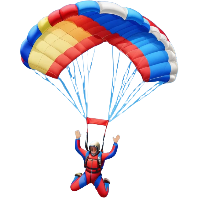 A skydiver free-falling through the clear sky, with a brightly colored parachute just about to open. The scene captures the thrill of the sport, with the vast expanse of the sky and distant ground below, emphasizing the excitement and adrenaline of parachuting emoji