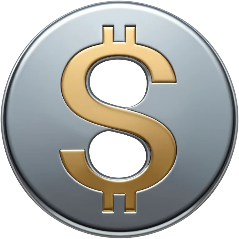 A double dollar sign emoji made of polished silver chrome, smooth metallic surface, glossy reflections, luxury swag vibe, minimal iOS emoji style, centered on white background emoji