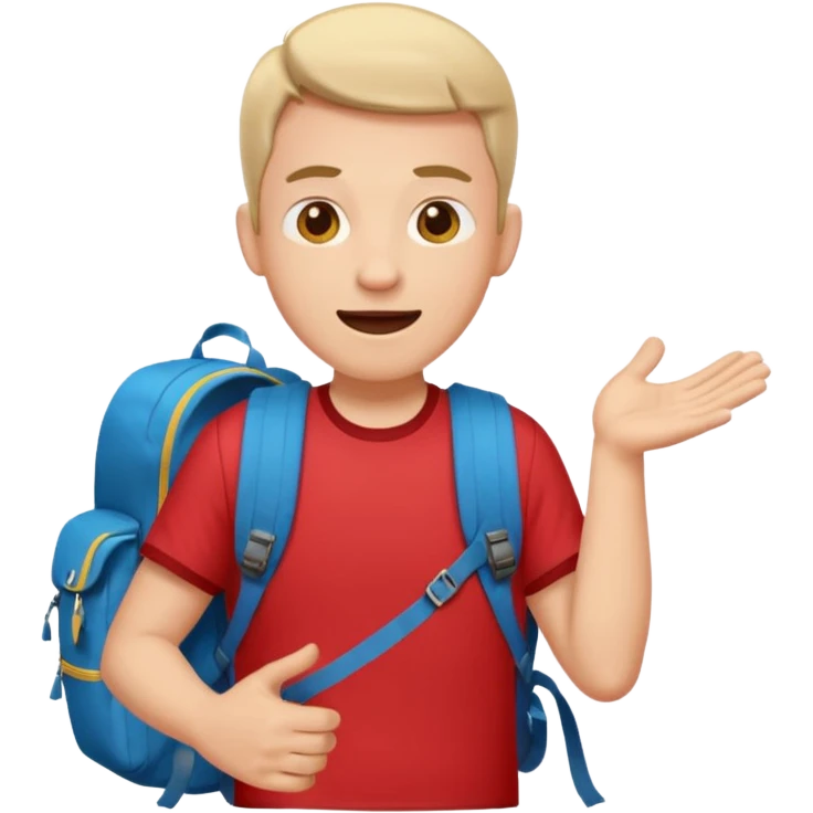 Tourist Character in Red Shirt with A slight expression of excitement and urgency emoji