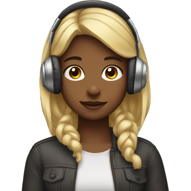 girl with headphones on her head while holding them emoji