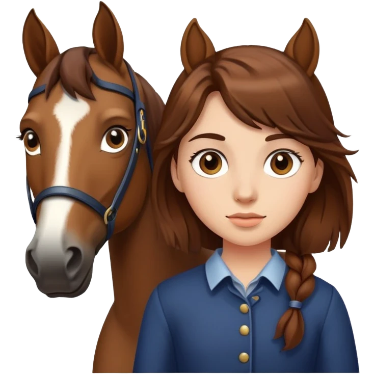 girl with brown hair standing with a horse  emoji