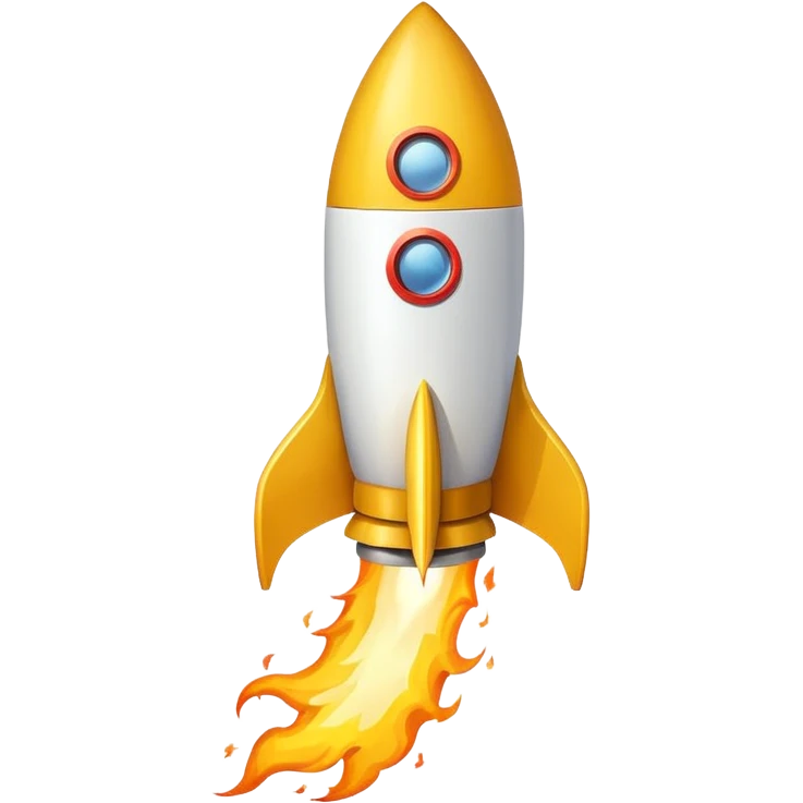 Prompt 18: "Ecom Accelerator…"
Graphic: 🚀 Rocket icon (white with yellow flame).
Animation: Rocket launches upward with trail.
Background: Transparent. emoji