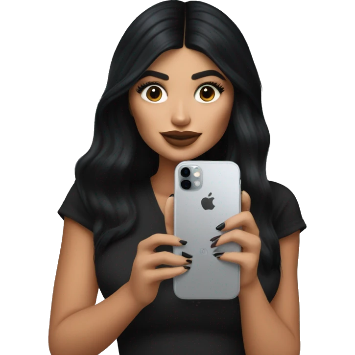 Kylie Jenner Holding a iPhone 15 pro in her hands in black emoji