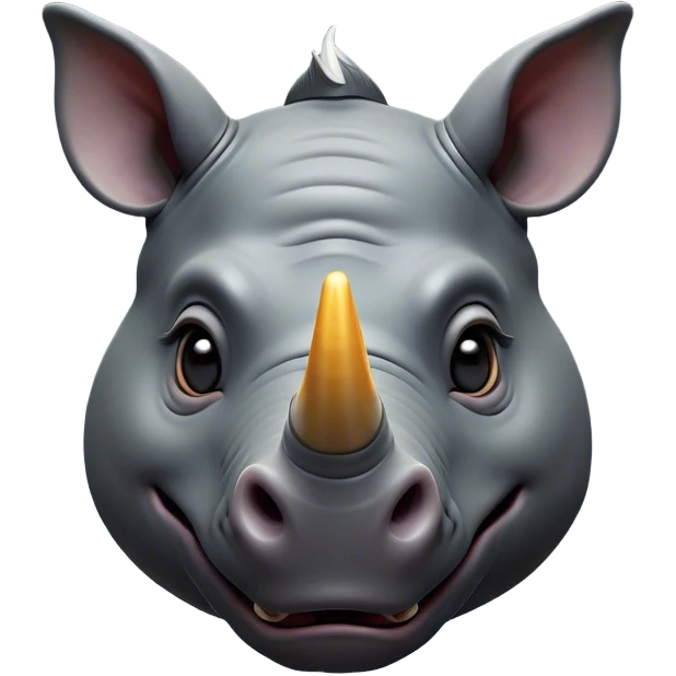 Cinematic Comical Rhinoceros Portrait Emoji, Head tilted dramatically with an exaggeratedly amused expression, featuring a striking, glossy slate-gray hide with a boldly textured horn, wide, expressive eyes filled with playful disbelief, Simplified yet hilariously expressive features, highly detailed, glowing with a slightly sassy glow, high shine, dramatic yet playful, stylized with an air of cheeky wild mischief, bright and endearing, soft glowing outline, capturing the essence of a spirited and over-the-top rhinoceros, so meme-worthy it feels like it could charge its way into internet fame instantly! emoji