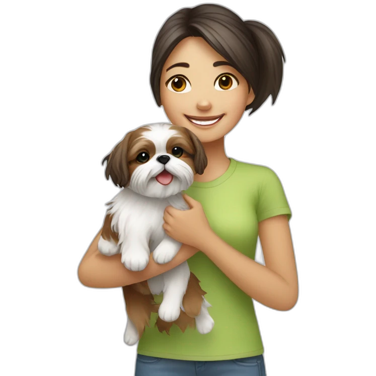 happy girl carrying happy Shih Tzu emoji