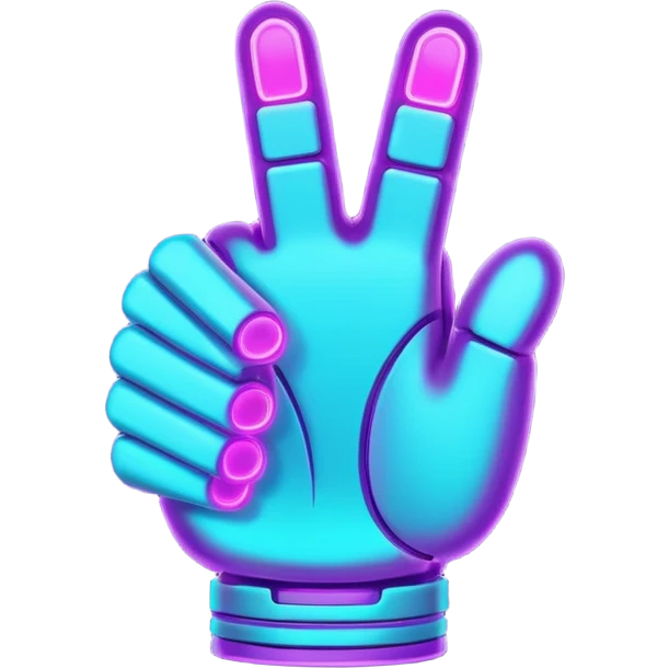 futuristic glowing thumbs up, neon purple and cyan light, dark background, digital tech style emoji