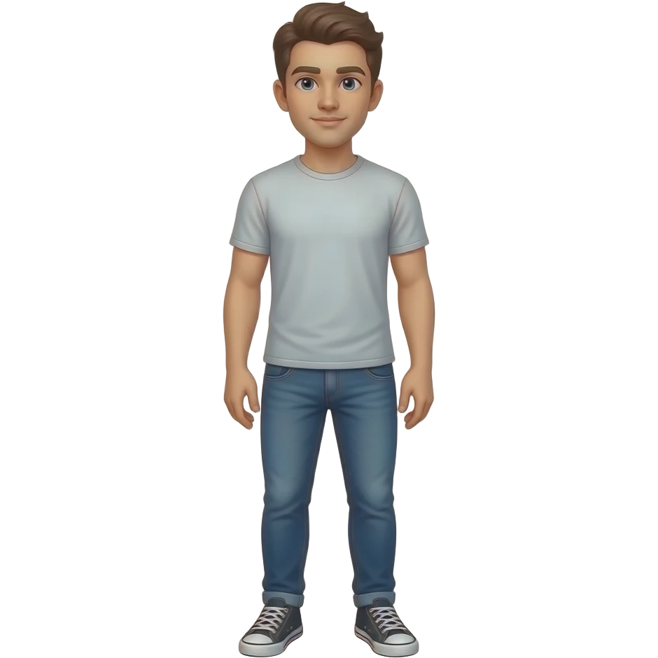 25 year old white chicken stand  straight wear tshirt and jeans sneakers emoji