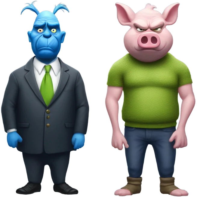 The grinch but he is blue and a pig man stand menacing like MIB emoji