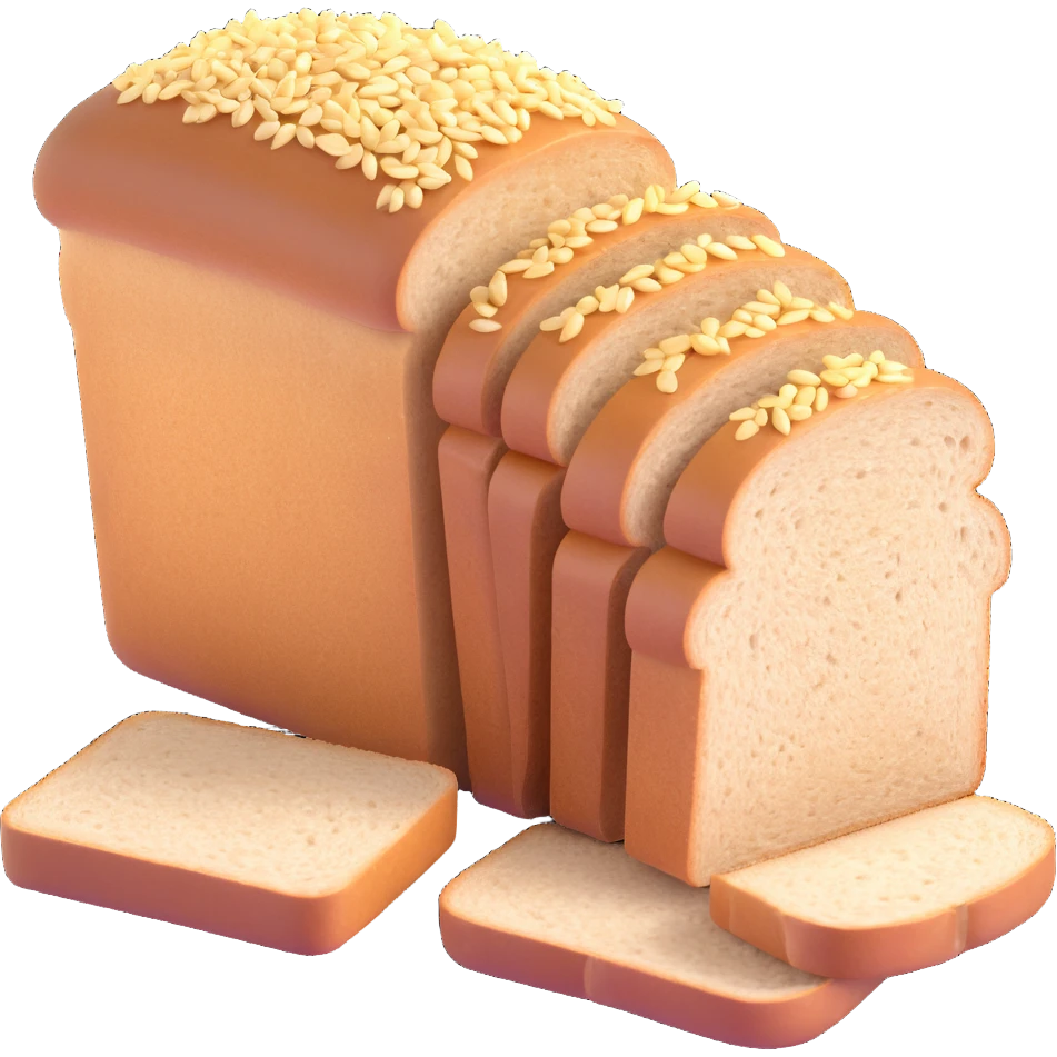 3D render of sliced whole wheat bread with quinoa and rice, showing texture and seeds, artisanal style emoji