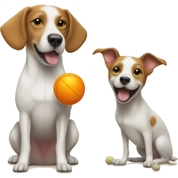 dog with yellow ball and dog with orange ball emoji