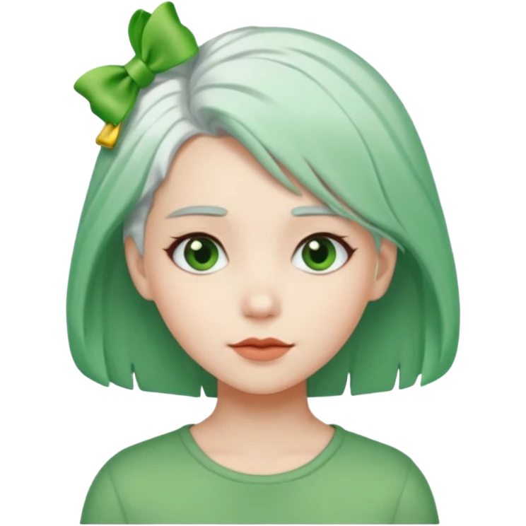 girl with green hair clip, white hair emoji