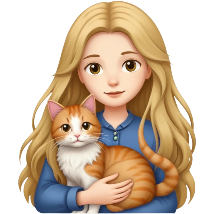 Long-haired girl holding a long-haired cat emoji