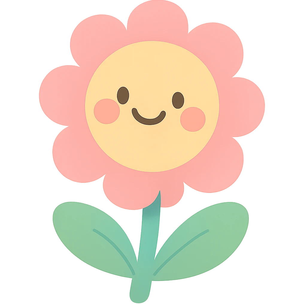 adorable cartoon flower with pastel colors and a smiling face, no outline emoji