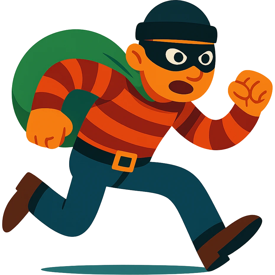 robber in dynamic pose wearing mask emoji