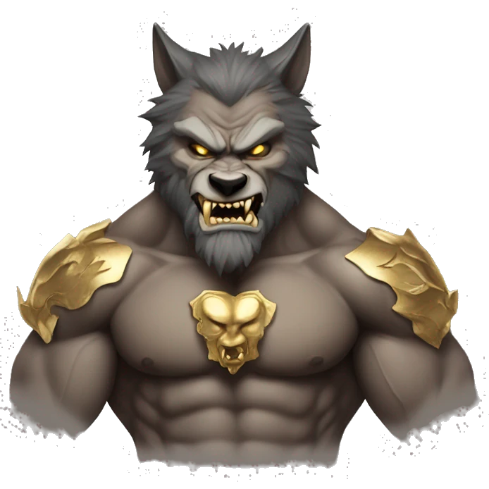 Muscular Wolfman wearing clothes with gold fangs emoji