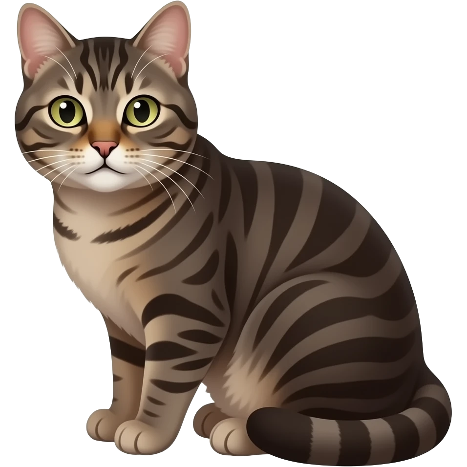 dark brown/grey with stripes with white jaw cat  sitting emoji