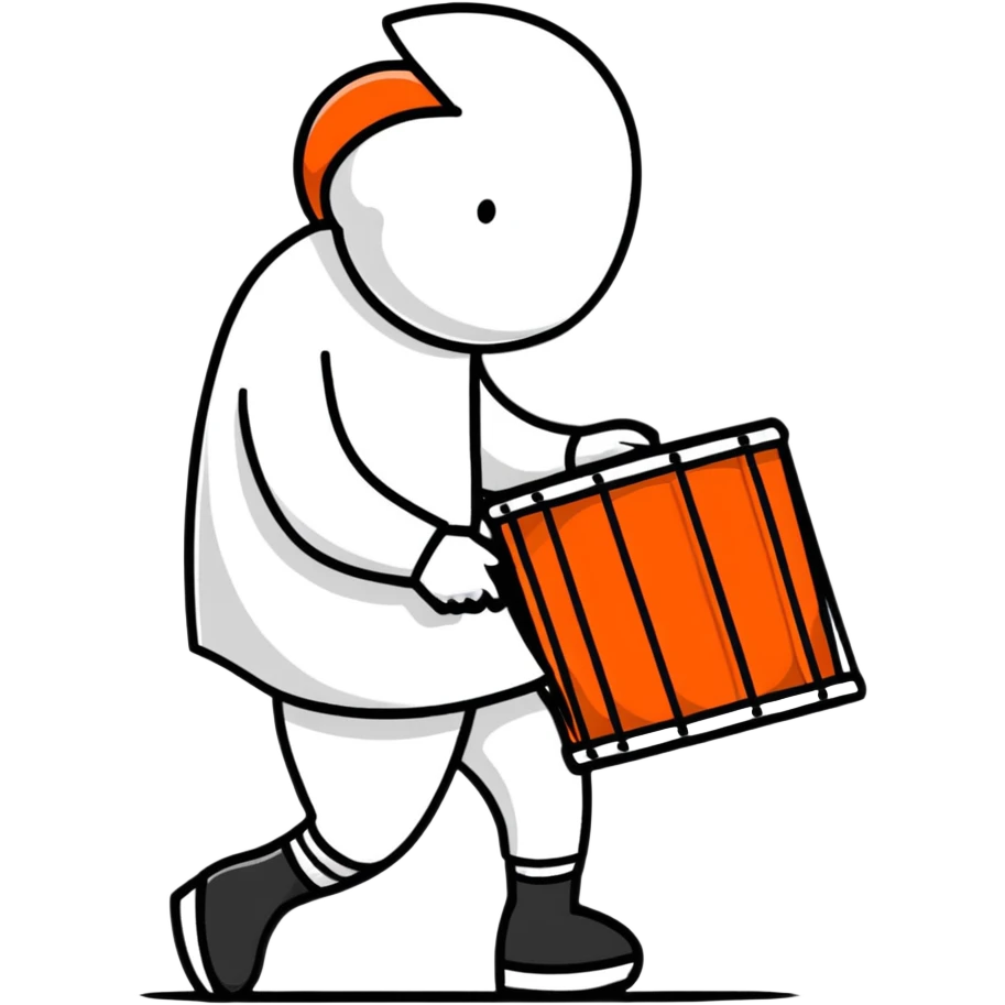 Person walking with a drum making wake up calls at dawn emoji