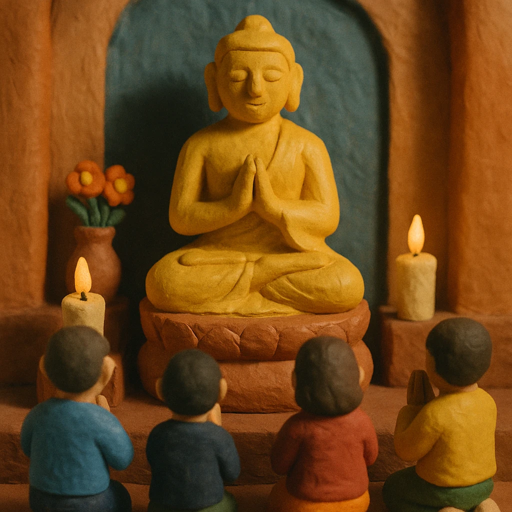 people praying in a Buddhist temple emoji