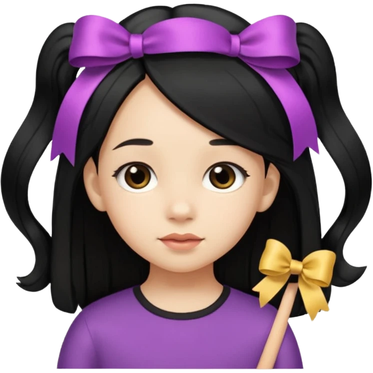 little girl with ribbon hairclip, long black hair emoji