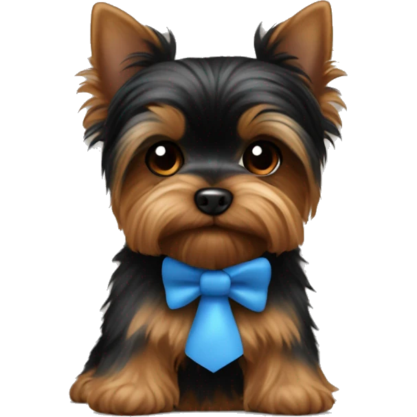 Black and brown Yorkie with a blue bowtie emoji