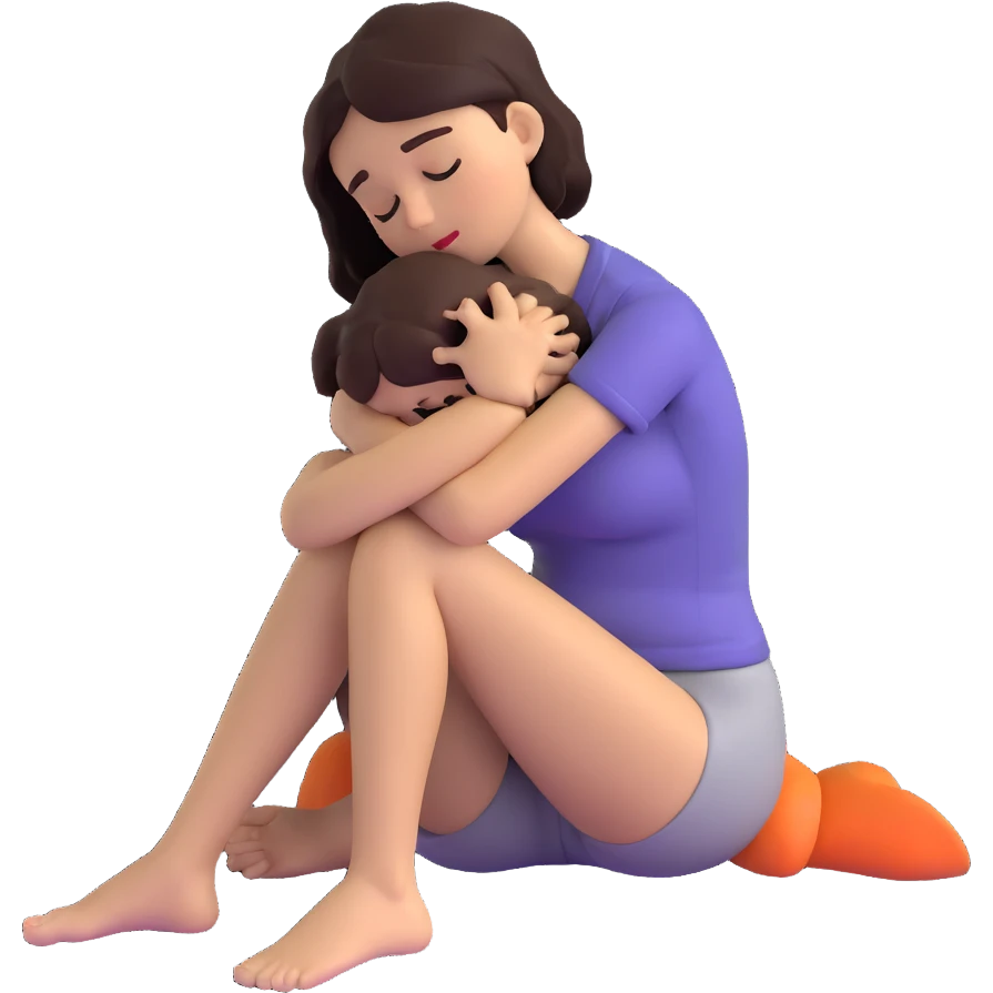 woman sitting on floor hugging her knees while crying emoji