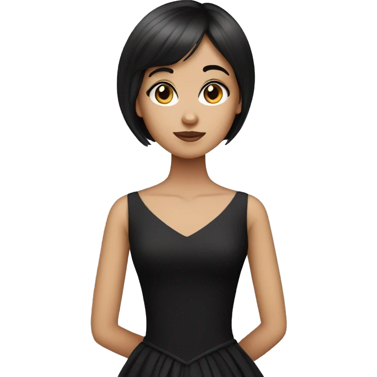 girl with dark brown very short straight hair and bangs and black ballgown emoji