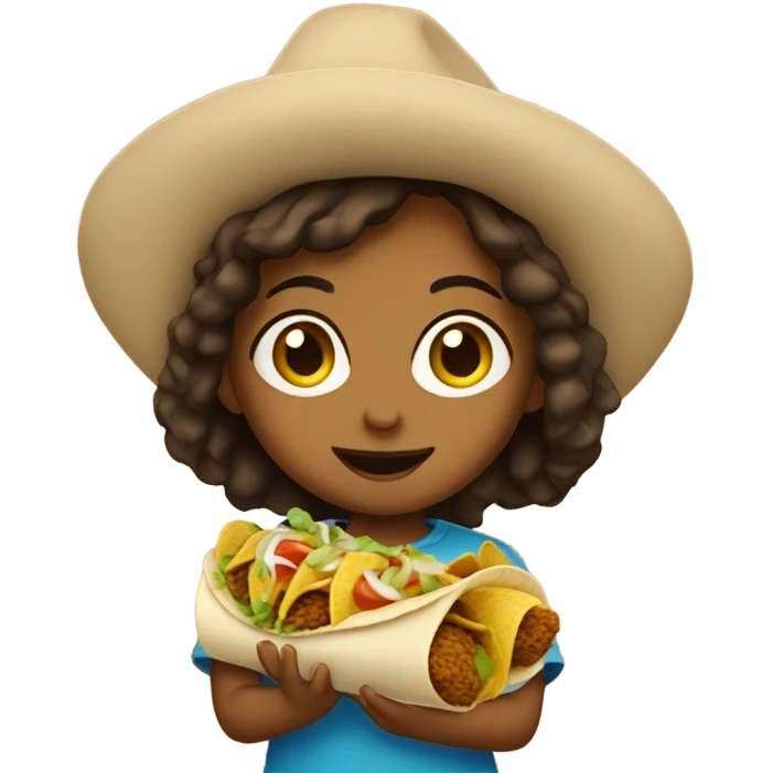 Small brown girl eating taco emoji