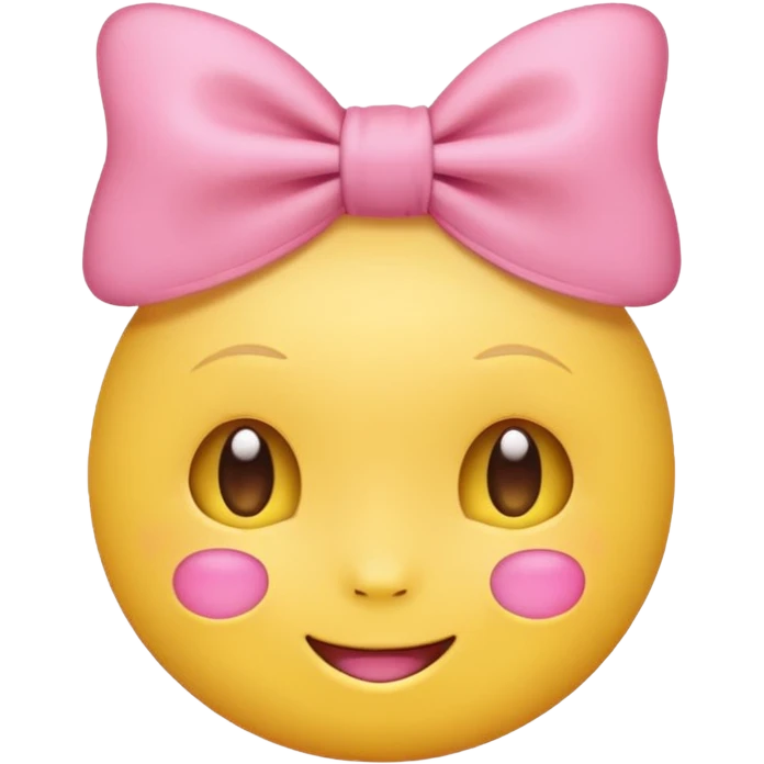 Yellow Emoji with pink bow, cute face with blush, no hair  emoji