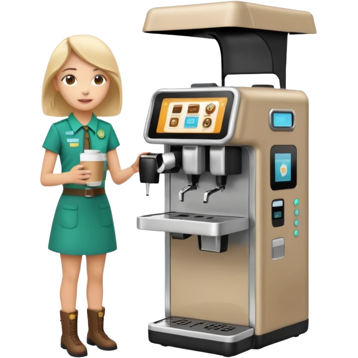 Girl Scouts selling coffee at her roped-off stand by the side of the road with their own robotic looking coffee machine  emoji