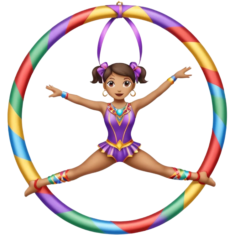A metallic acrobat hoop decorated with ribbons, perfect for the woman to do aerial stunts inside the circus tent. emoji