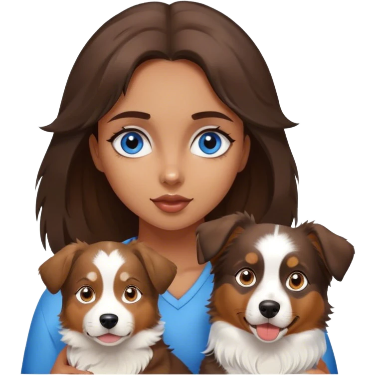 Young brown girl with blue eyes and dog Australian shepherd  emoji