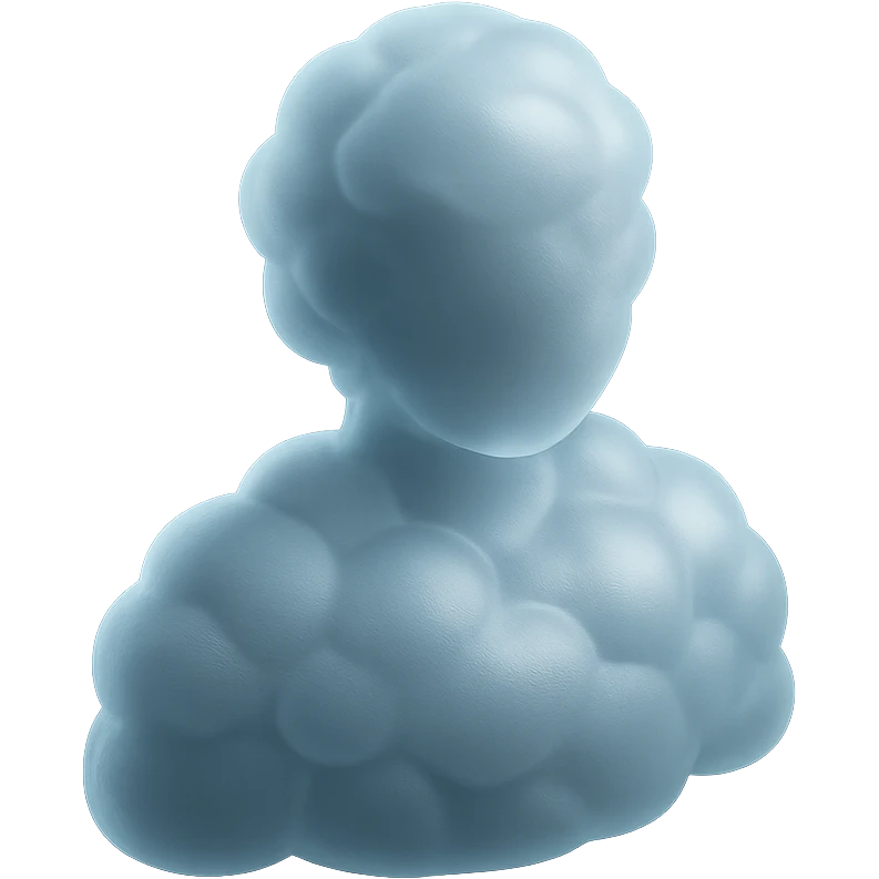 A person from the shoulders up, entirely composed of fluffy white convex clouds emoji