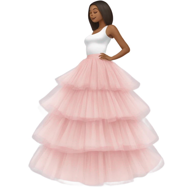 Long soft pink tiered tulle skirt, isolated emoji