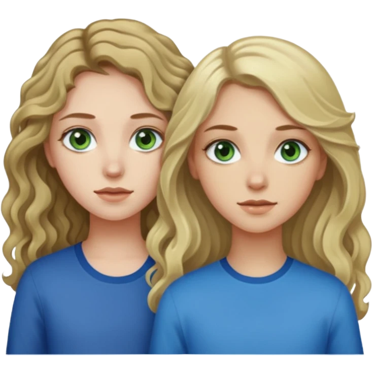 Girl who is pale with long slightly curly hair and green eyes next to a girl with mid length dirty blonde hair and blue eyes who is also pale emoji