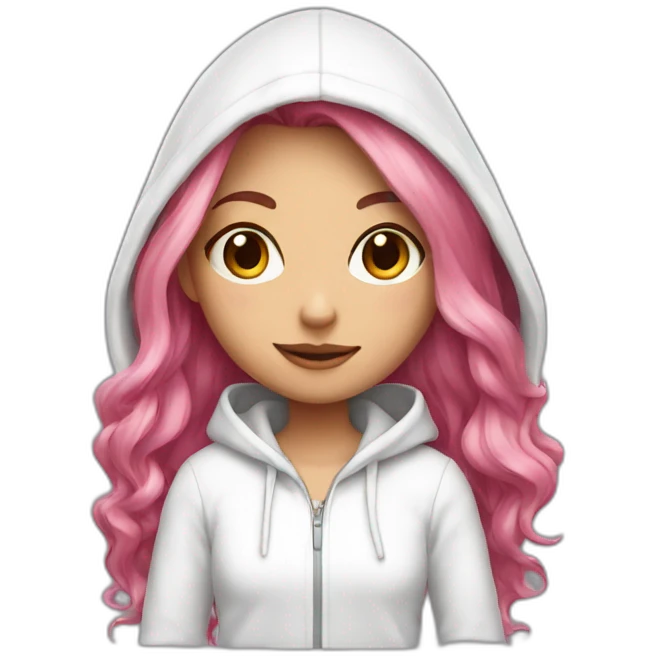 Long pink hair girl in white hoodie emoji